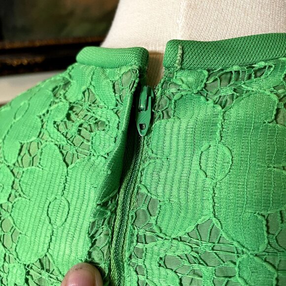 70s Vintage Kelly Green High Waist Sleeveless Polyester Dress with Lace Jacket - Picture 8 of 9